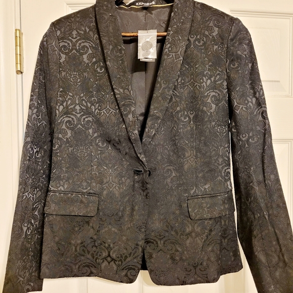Express All Black Jacquard Suit – Blazer & Ankle Pants, Small - Picture 2 of 4